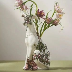 Floral Whippet Dog Vase- New in Box